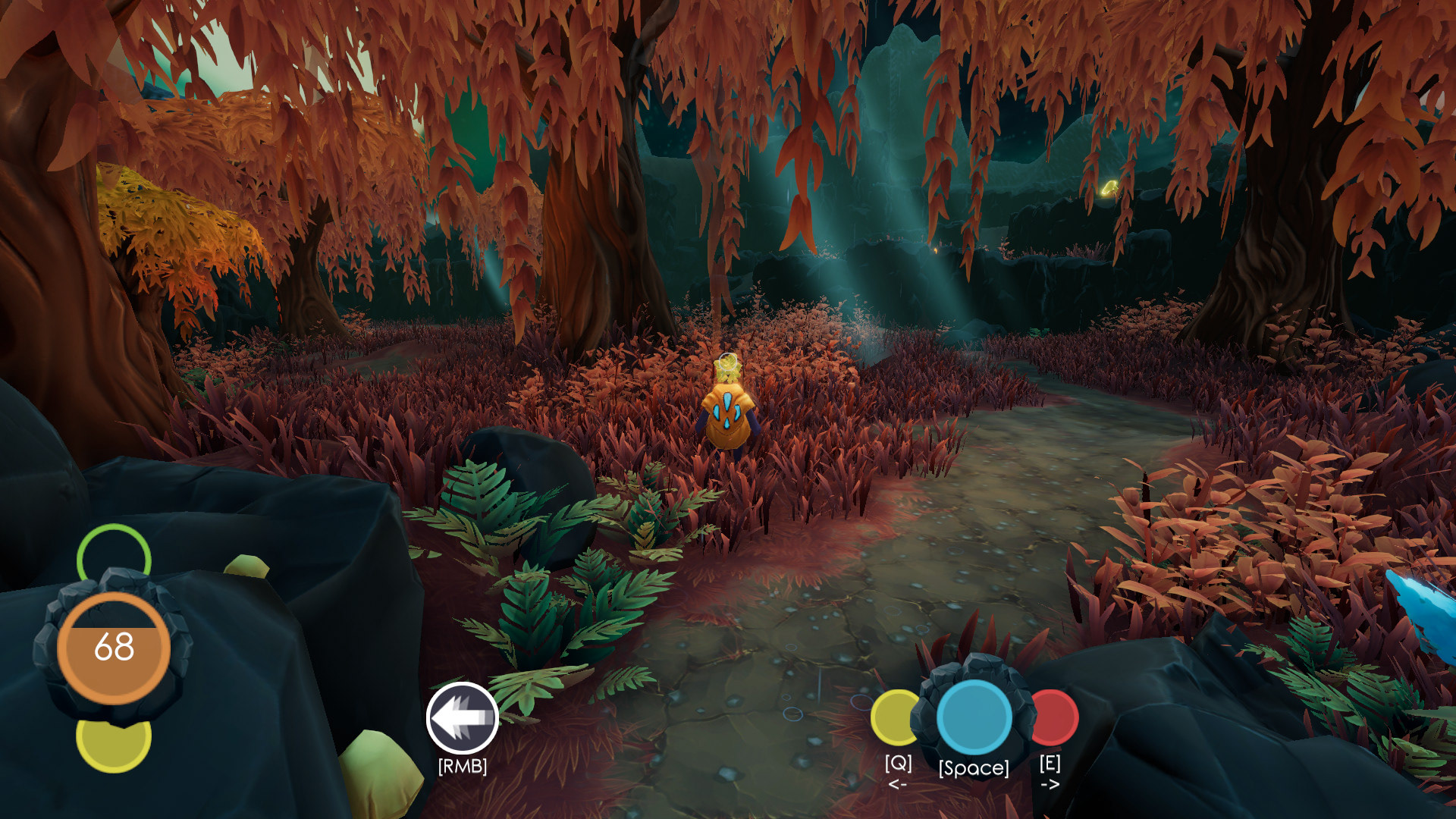 The First Zone, was inspired by woodland with an unusual colour twist. Eiro's slightly dim atmosphere was chosen to support the emissive bullets that the players and enemies would use in battle.