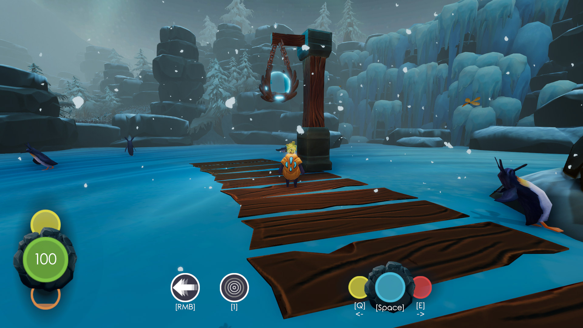 The games second zone focused on snow and ice to provide contrast to the reds of the first area.