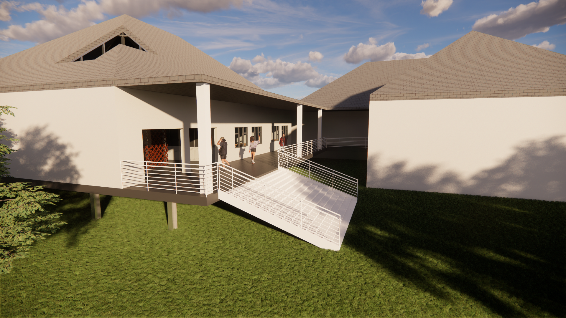 A view of the corridor entrance to the classroom building.