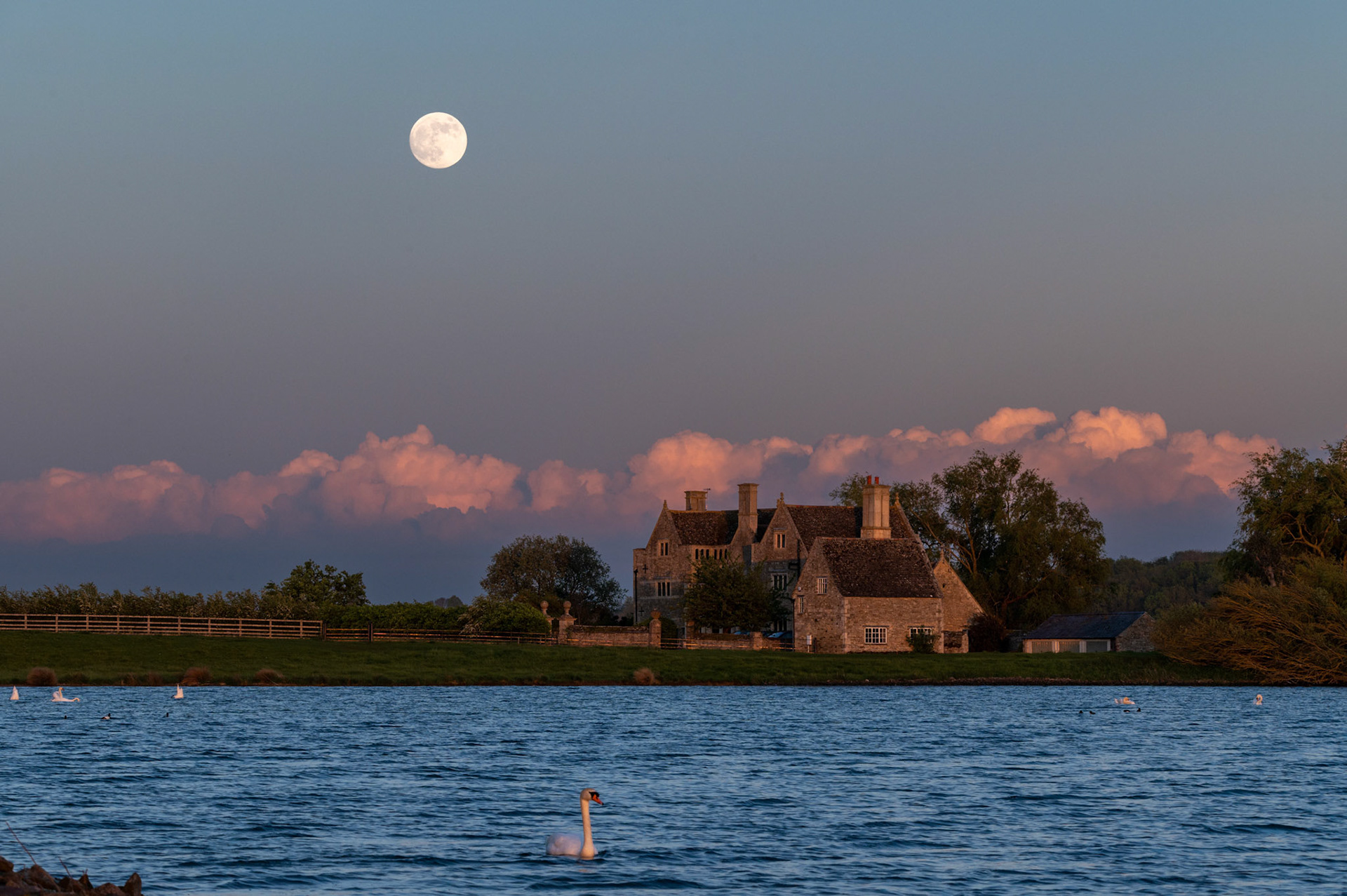 Hambleton Old Hall and Moon May 2021