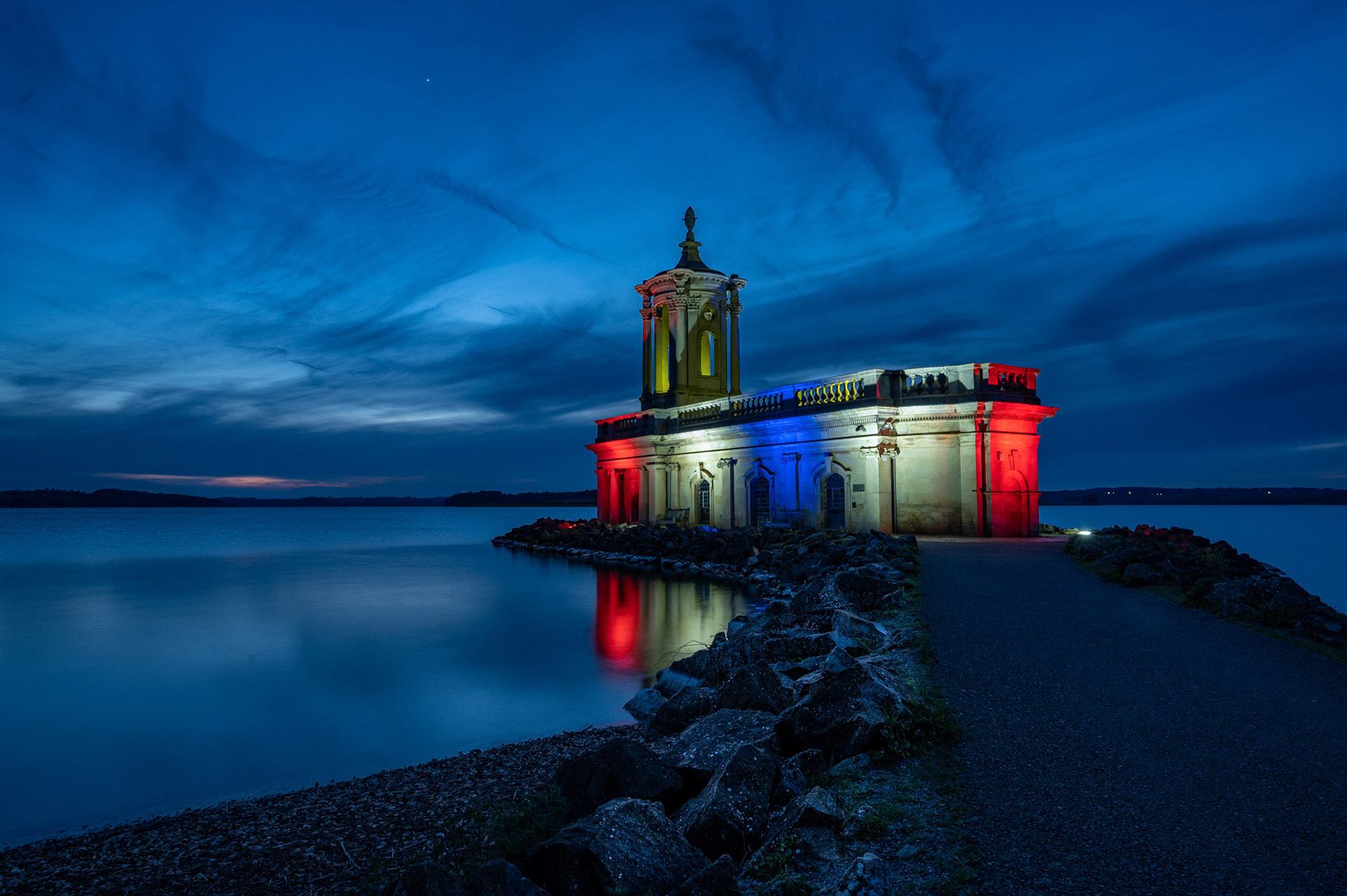Normanton Chuch Floodlit for the Kings coronation May 2023