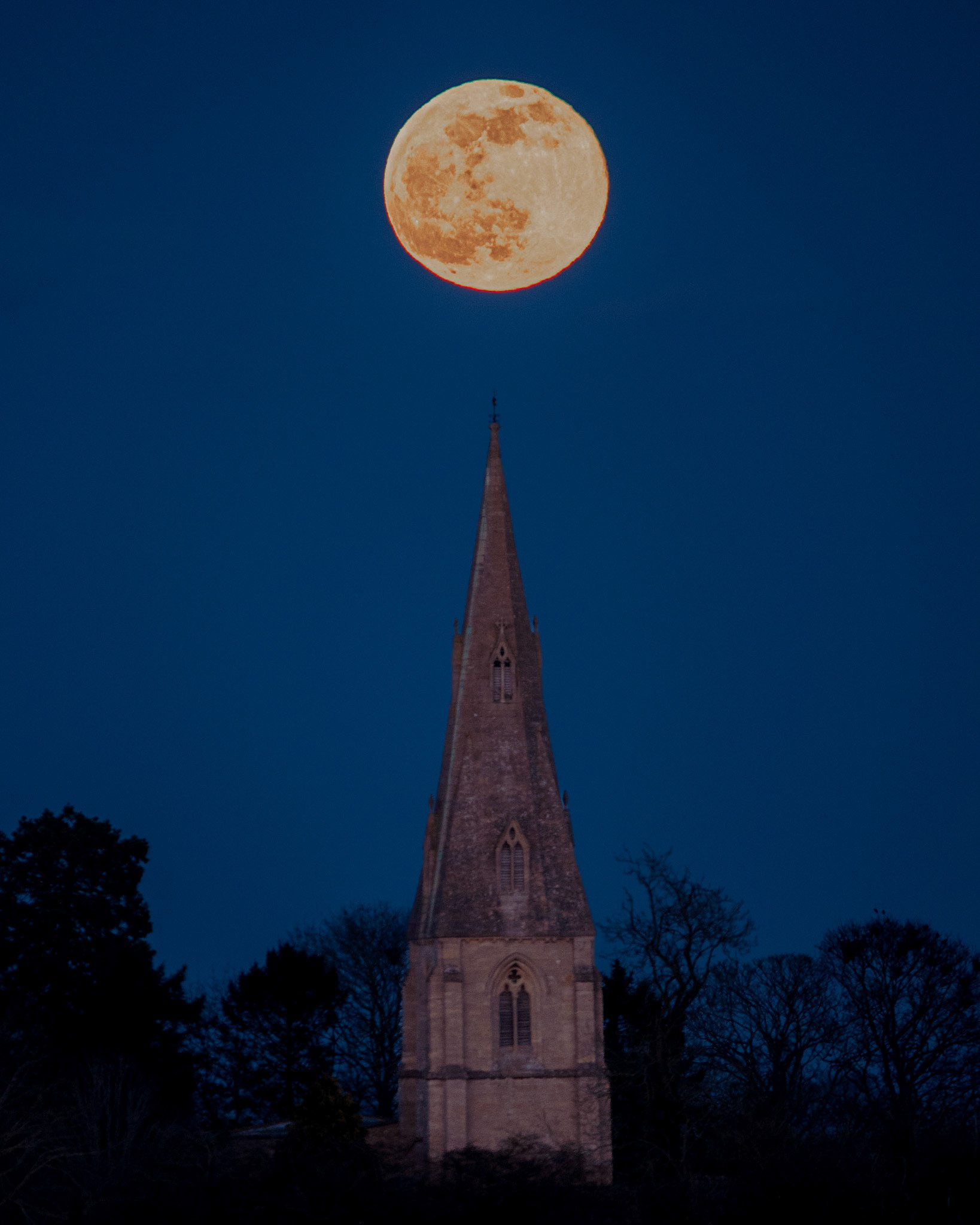Full Worm Moon over Cottesmore Church March 2023