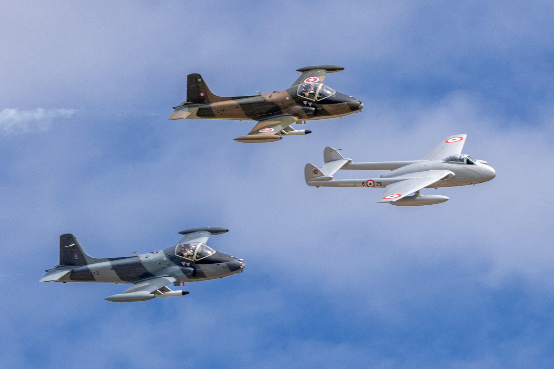 DE Havilland Vampire and 2 BAC Strikemasters 