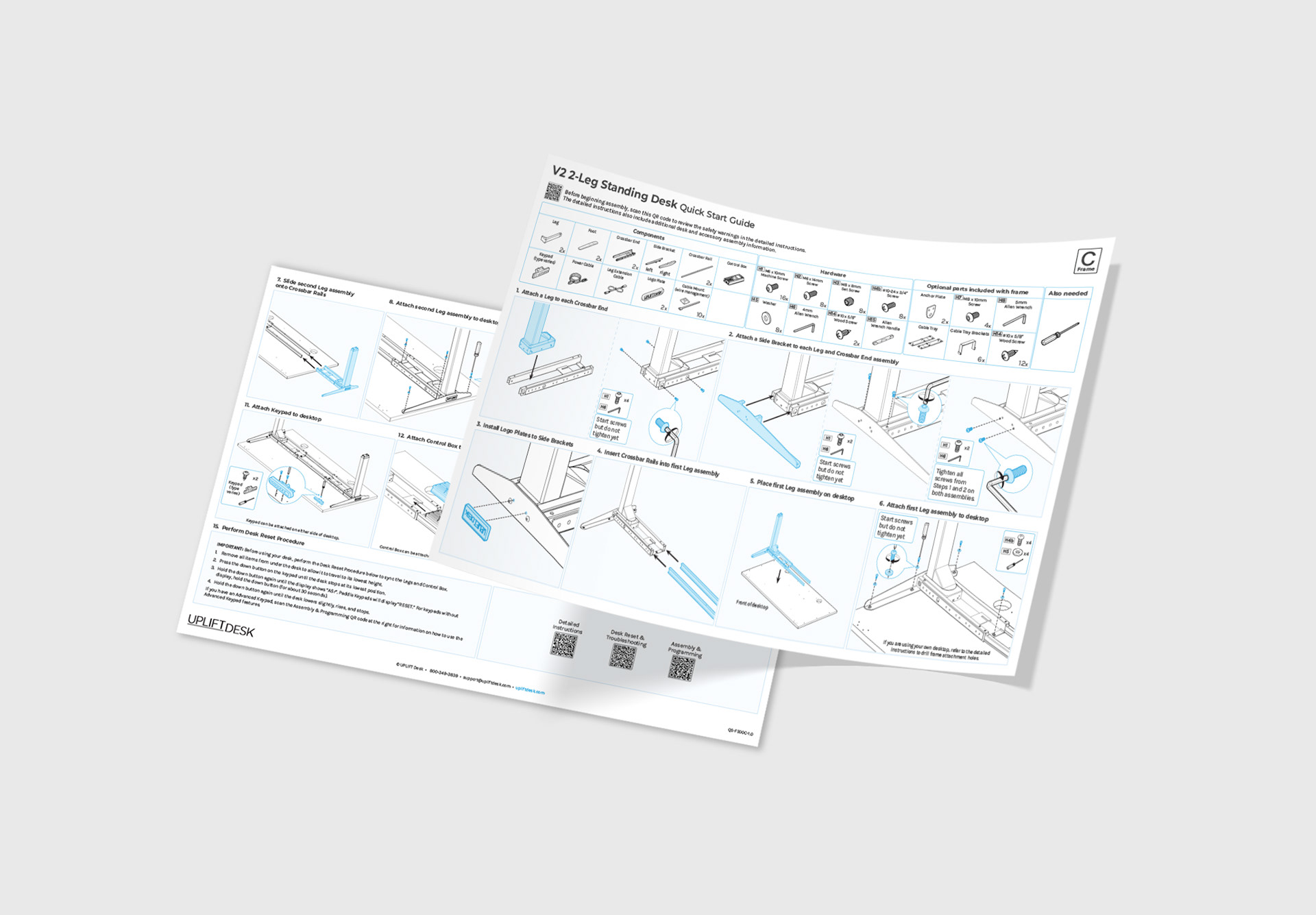 Customers can choose between original V2 desk manual or the simplified "Quick Start Guide"