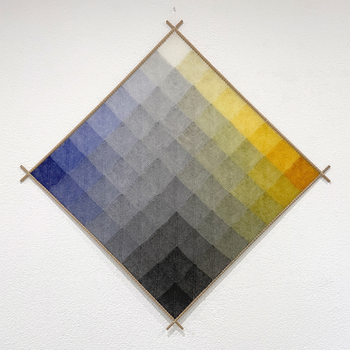 HSB (1), 2019, 48 x 48 inches, Hand-dyed knitted mohair, cotton & wood