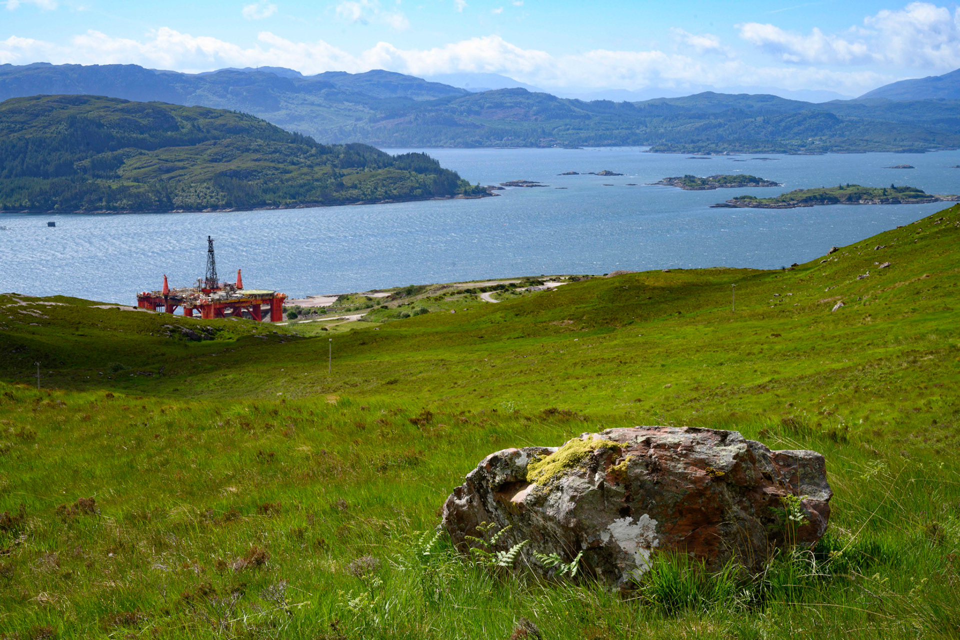 A North Sea oil rig being serviced