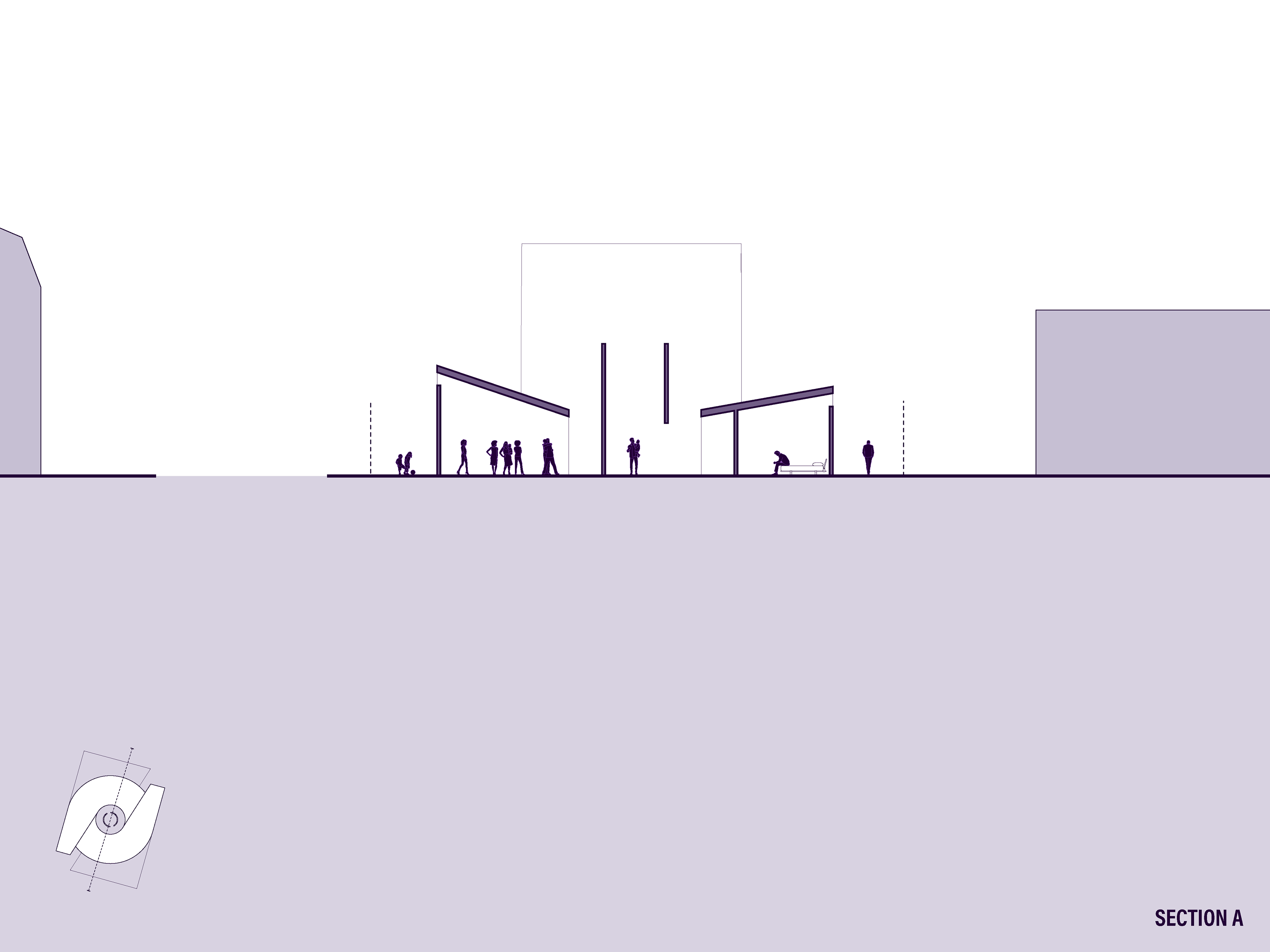 Sectionally the reflection space, which I have named the ancestral well serves as a constant mediator between social and private. A space that offers inhabitants the opportunity to pass down familial and oral history