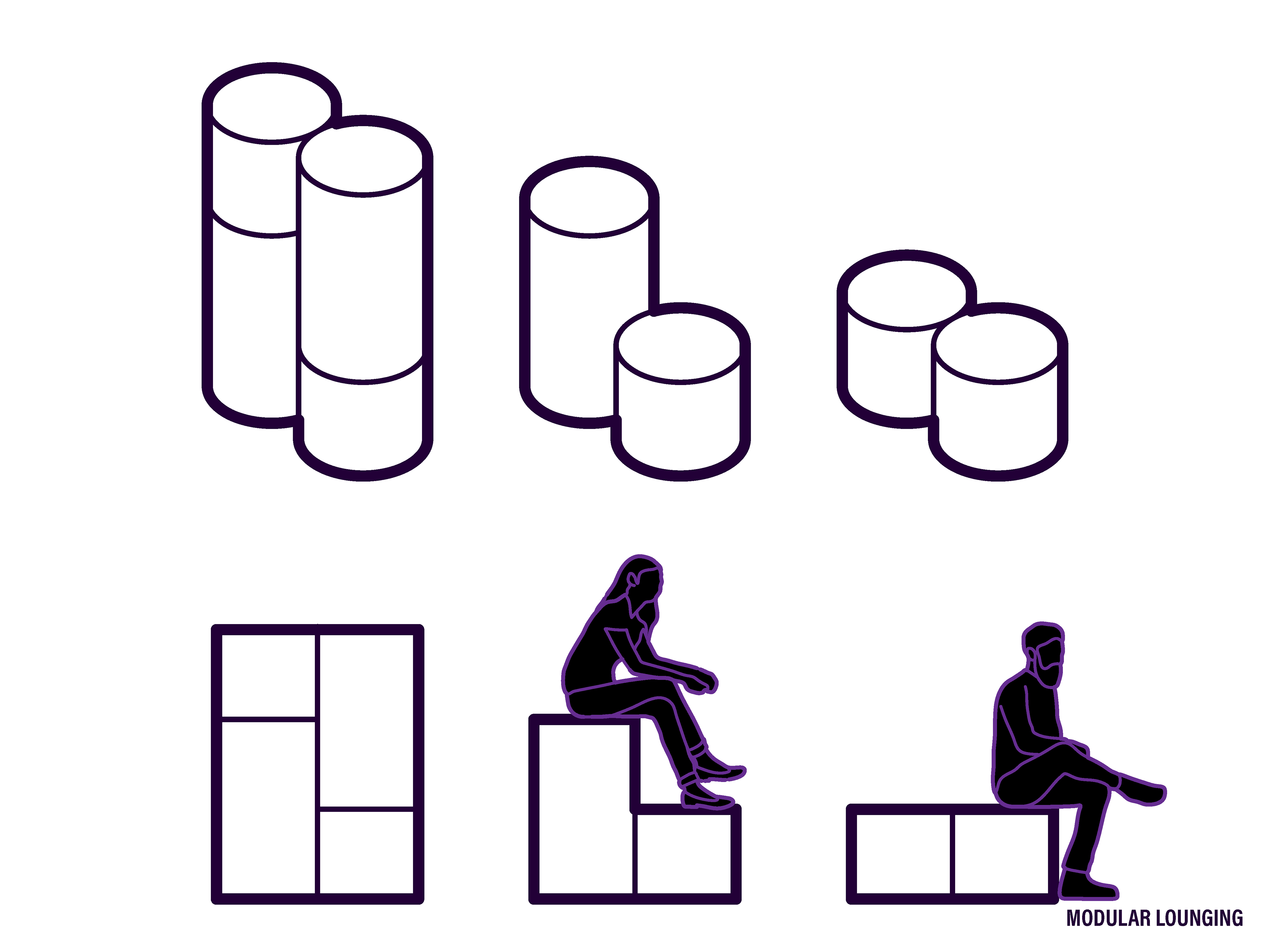 Modular Lounging elements offer the ability to host roundtable discussions, card games, and even the unexpected or temporary overnight guest. 