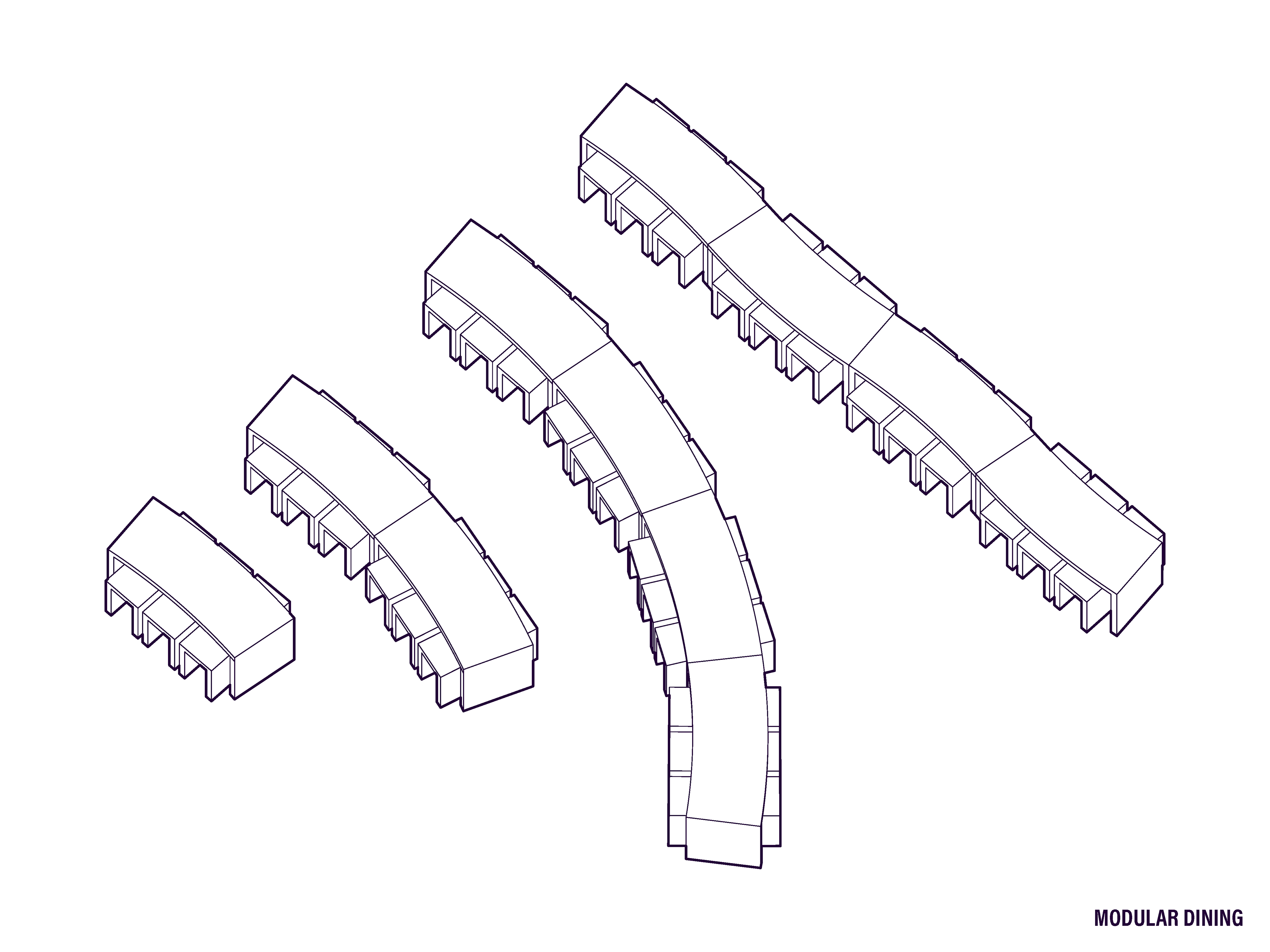 Modular Dining elements nest underneath the kitchen countertop, offering the flexibility to dine intimately as a nuclear family, or en masse for large multi-generational events.