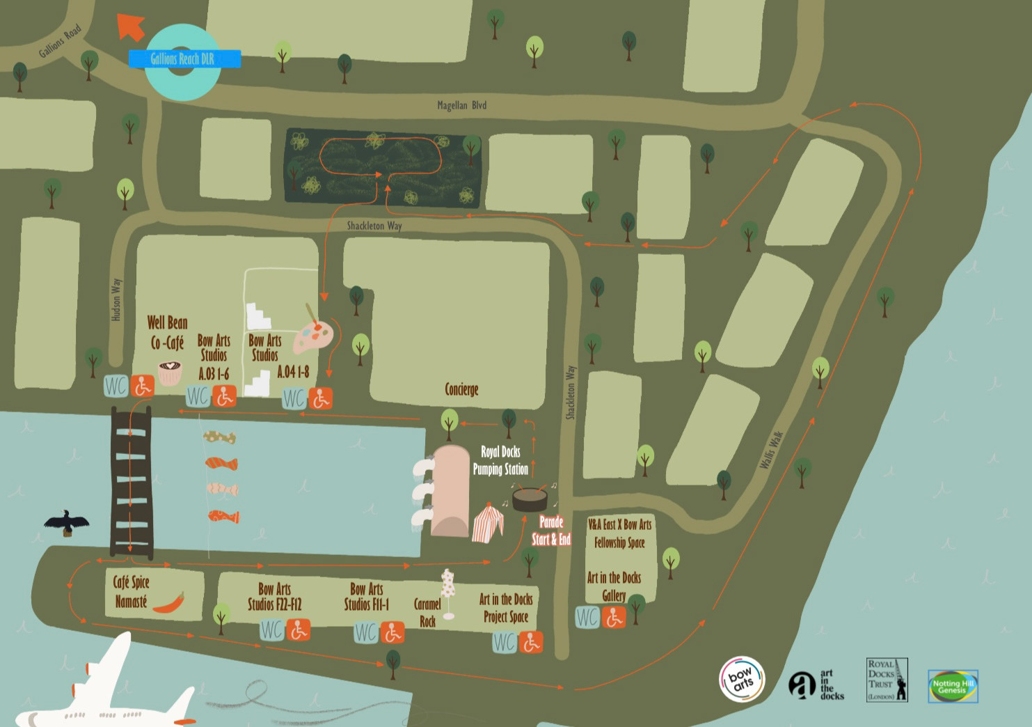 map illustration for NHG and Bow Arts parade