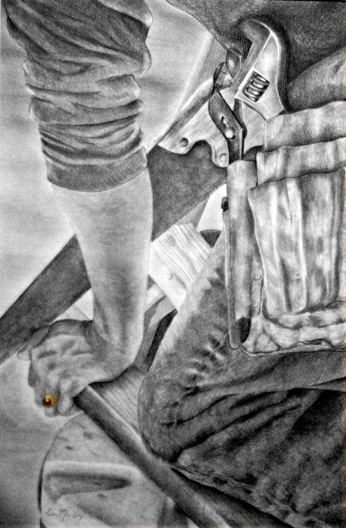 Carpenter, Graphite & Charcoal, 24 1/2” x 33 1/2”