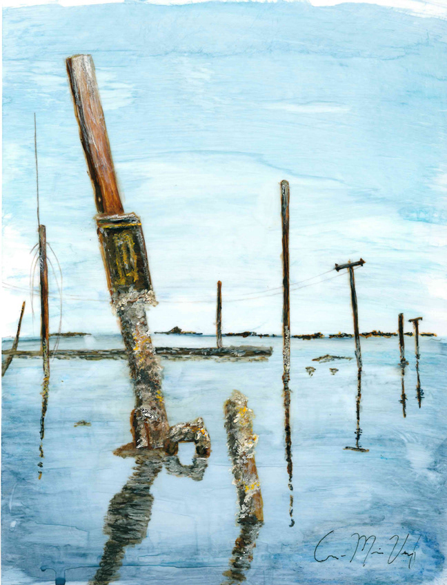 Telephone Pole in Water, Watercolor, 9" x 12" 