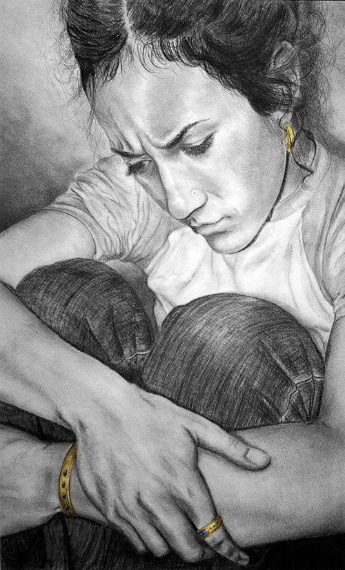 Contemplation, Graphite & Charcoal, 24 1/4” x 35 3/4”