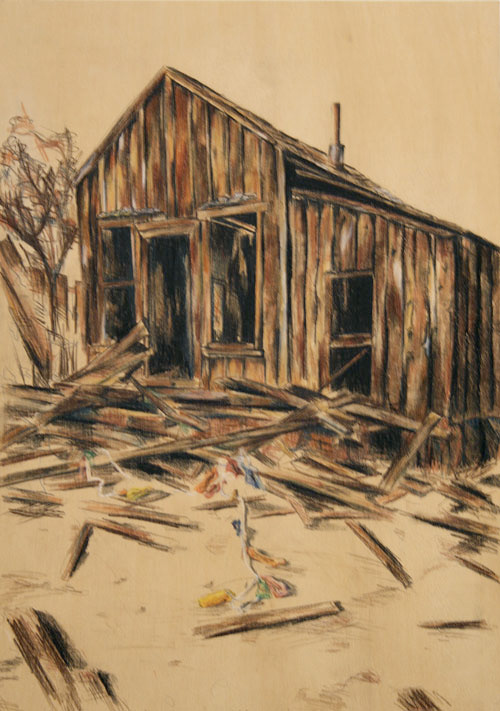 Randsburg House, Pencil on Wood Panel, 12”x18”