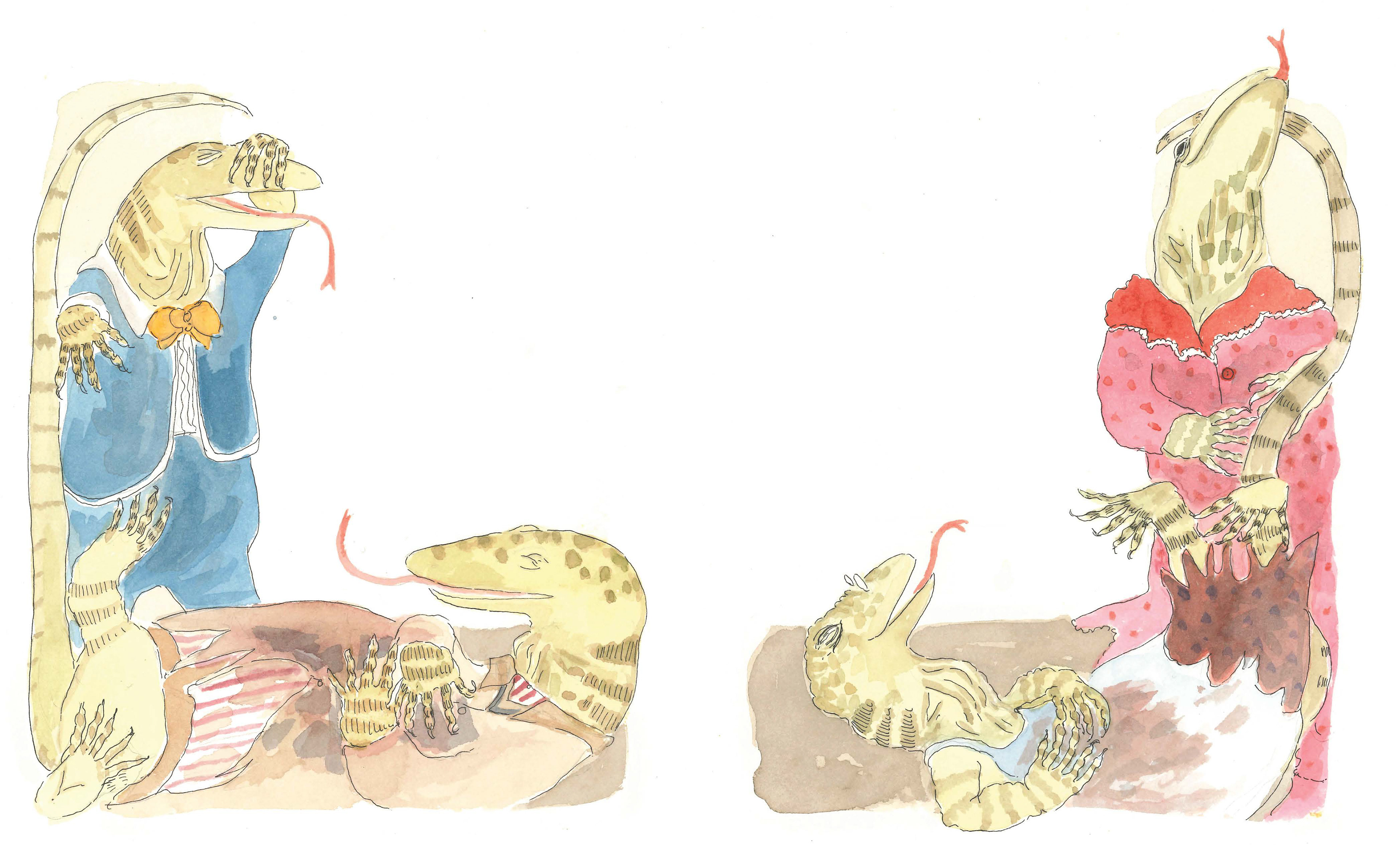 The evil goanna's foiled by their own contagious laugh