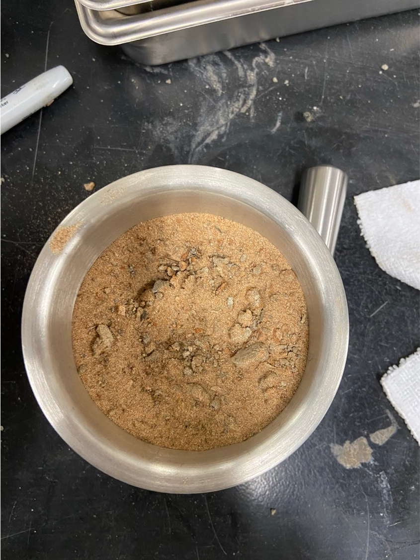 One sample from the Fort Johnson location during the grinding process.