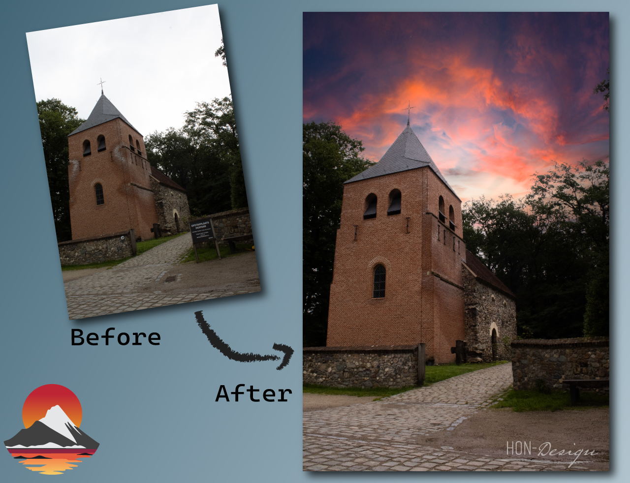 Photoshop before and after dramatic dramatic old church  effect