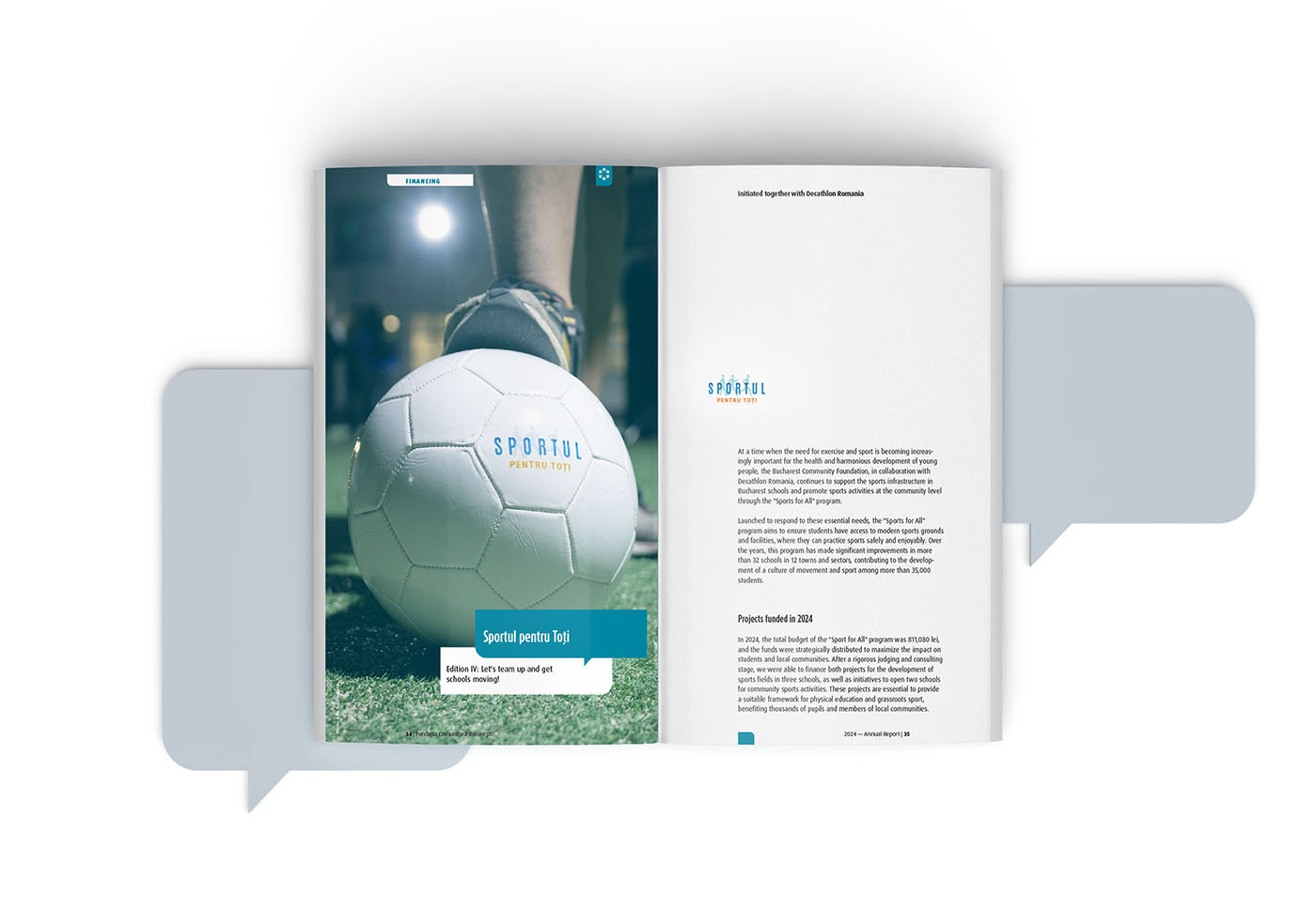 Layout of article, with full page photography, body copy and graphical elements