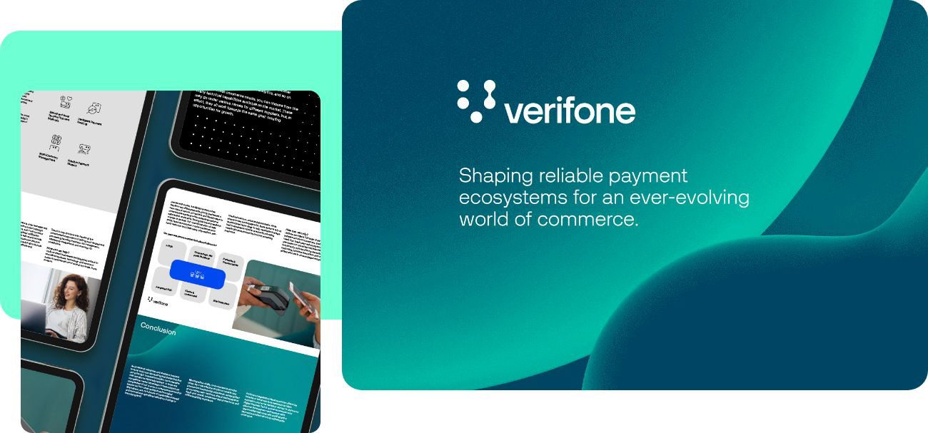Composition featuring Verifone positioning and e-book layouts