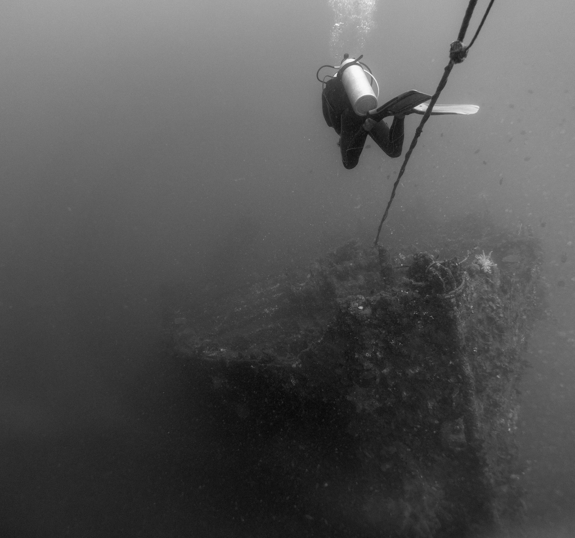 The wreck is just off Thalassa resort, which is in Manado, Indonesia. The top of the wreck is in 20 metres while the prop is in 40.