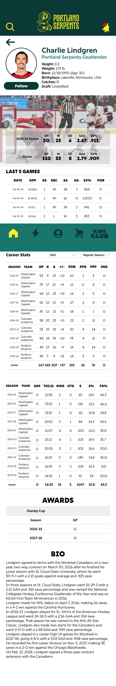 Player Profile page