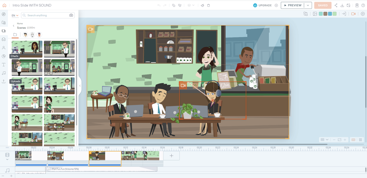 The scene then zooms out so we can see the entire cafe, and our mentor waiting to greet the learner.