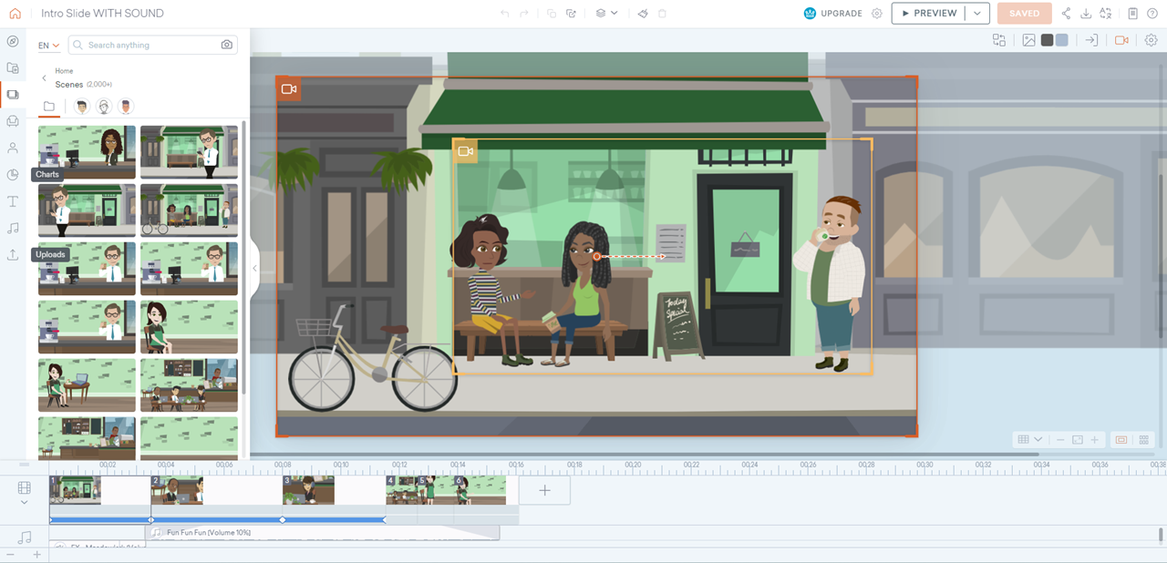 Opening scene on our cafe. I used the camera feature to make the scene zoom in to begin our story.