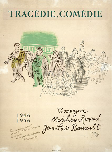 Poster of the Renaud-Barrault troupe: lithograph by Raoul Dufy, signed by Jean-Louis Barrault for the Alliance française de Bogota, 1956.