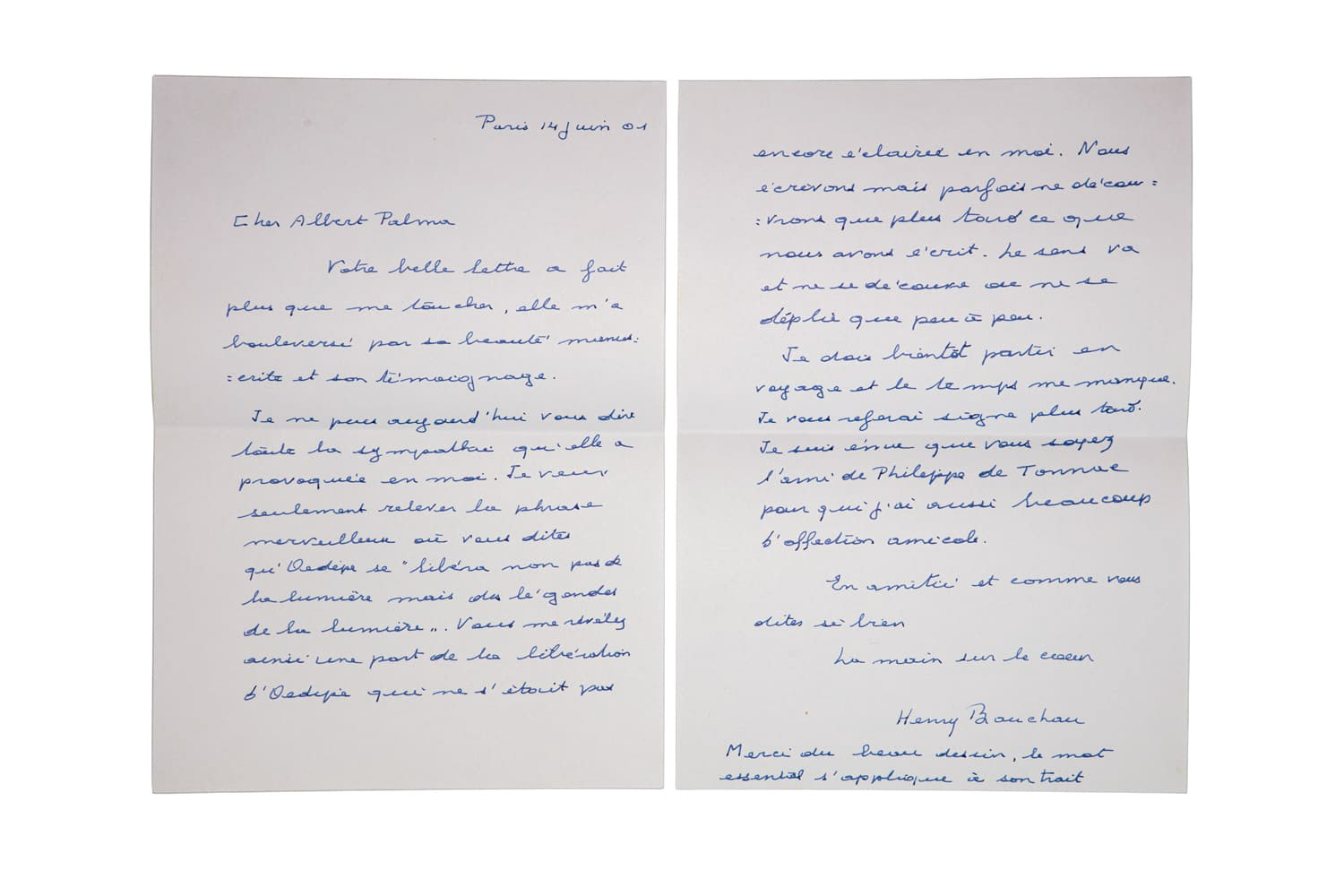 Initial letter from Henry Bauchau