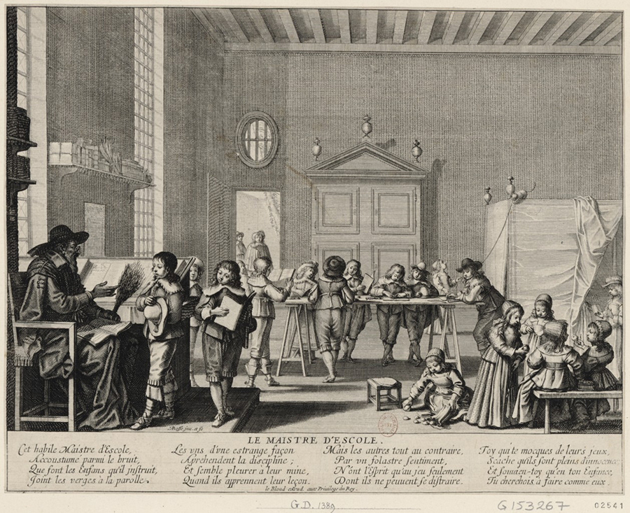 Abraham Bosse (1602-1676). Le Maître d’école. Vers 1638. Eau-forte, légèrement rehaussée de burin dans les ombres.