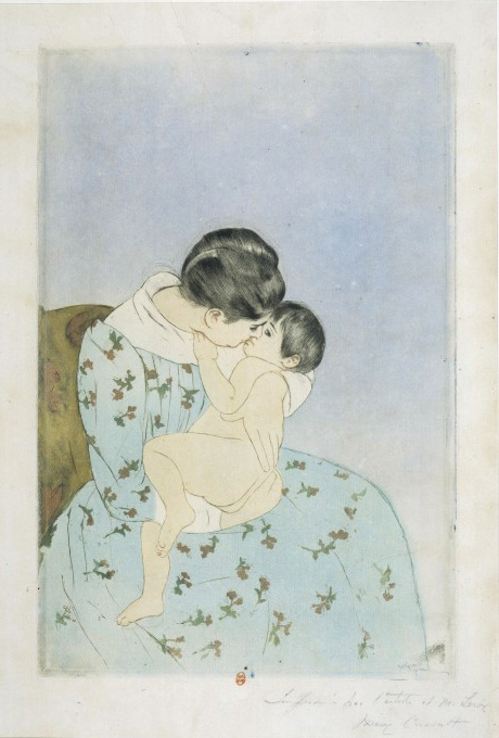 Mary Cassatt (1844-1926). The Kiss. 1890- 1891. Drypoint and aquatint in colour.