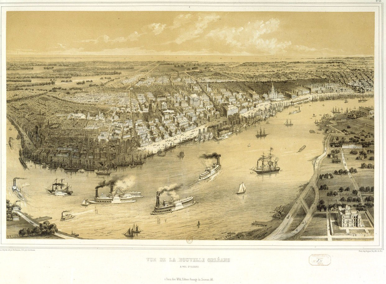 Léon-Auguste Asselineau (1808-1889), d’après John Bachmann. Vue de la Nouvelle-Orléans. 1853. Lithographie.