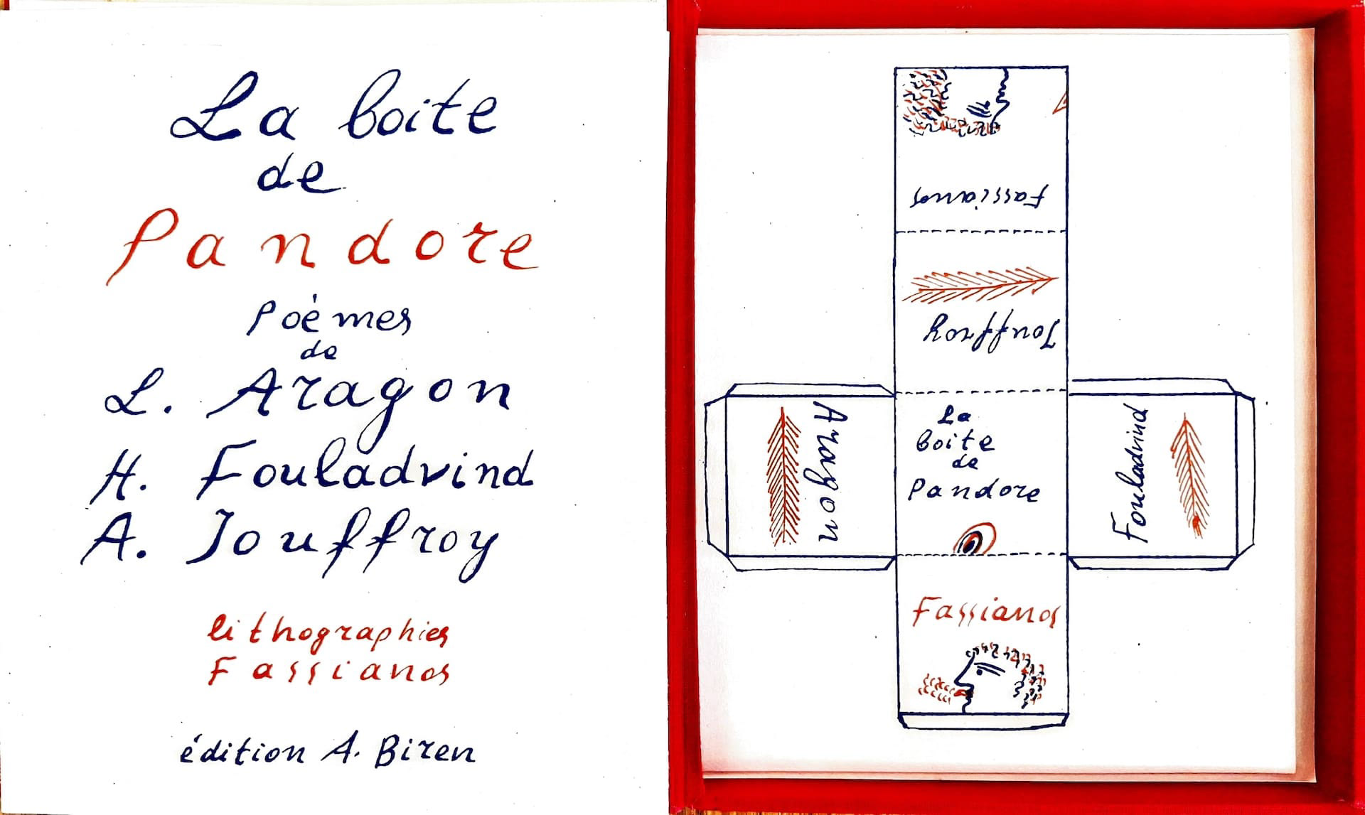 La boîte de Pandore. Poèmes de L. Aragon, H. Fouladvind, A. Jouffroy, lithographies de Fassianos, Paris, A. Biren, Courtesy Alekos Fassianos Museum & Estate
