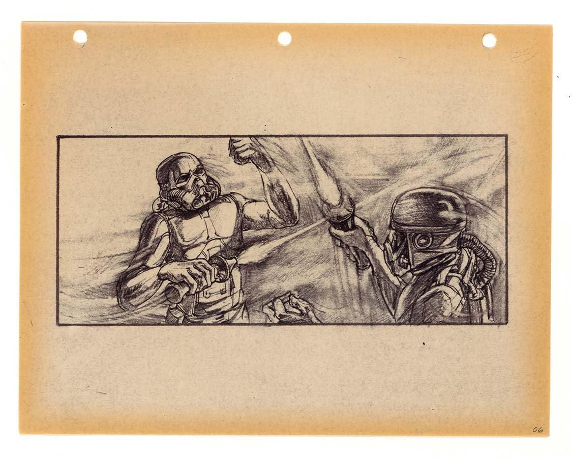 A section of the storyboard from George Lucas' Star Wars by Alex Tavoularis