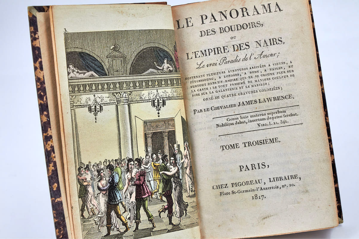 James LAWRENCE Le Panorama des boudoirs, ou l'Empire des Nairs ChezPigoreau, Paris 1817, 9,5x16cm, 4 volumes reliés.