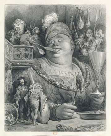 Gustave Doré, Pantagruel, Illustration les oeuvres de Rabelais publiées chez Garnier frères. Gravure sur bois de bout (1873)