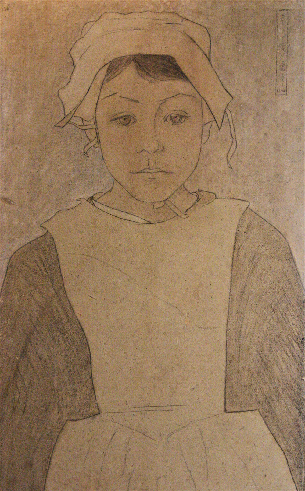 Galerie BRUGAL - CAULDWELL Leslie Giffen, Jeune bretonne de Pont-Aven, 1892. Dessin au crayon et rehauts, 57,5 cm x 34,5cm. GALERIE BRUGAL