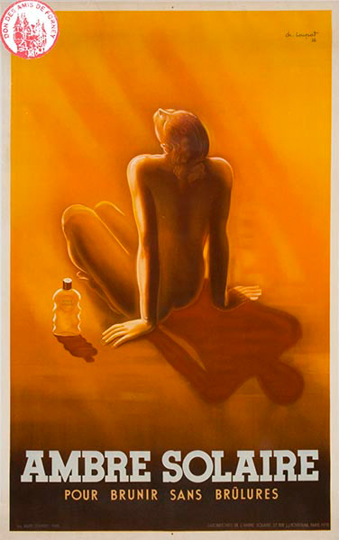 Don SABF - Ambre solaire, pour brunir sans brûlures Affiche lithographique 160 x 120 cm dessinée par Charles Loupot. Paris : Imp. Courbet, 1936