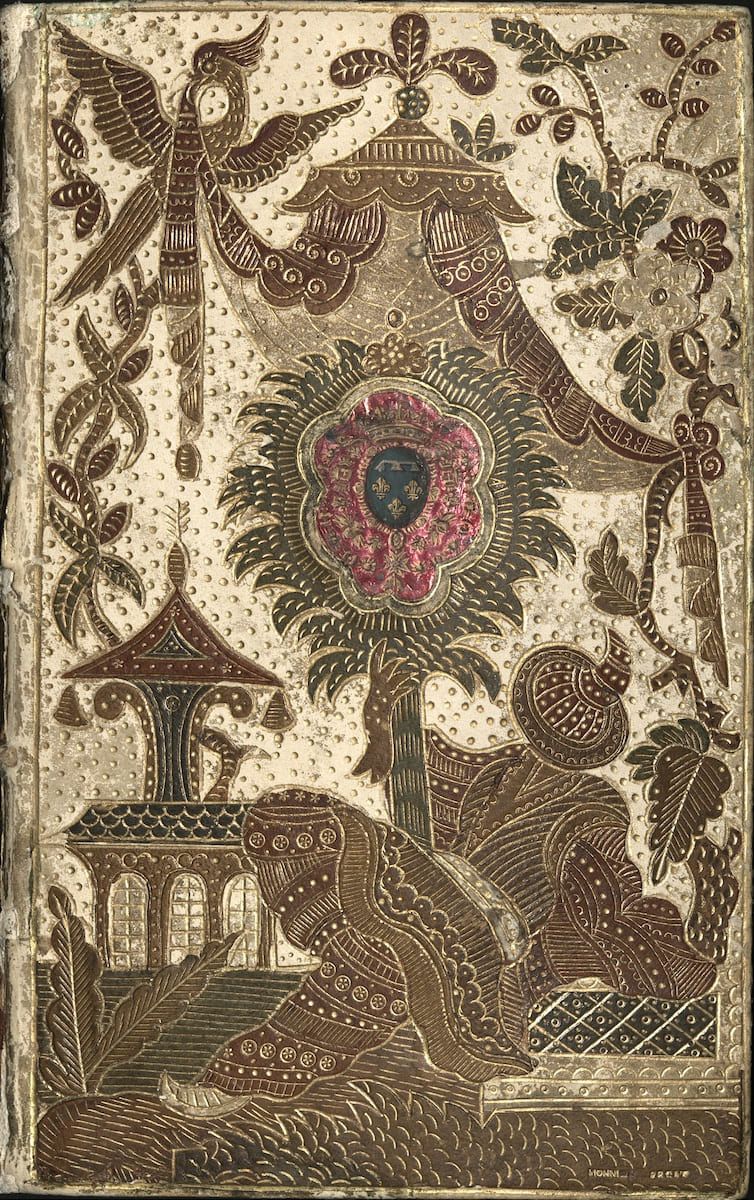 François de Malherbe (1555-1628), Poesies de Malherbe, rangées par ordre chronologique, À Paris, de l’imprimerie de Joseph Barbou, 1757, reliure en veau blanc mosaïqué de maroquin rouge, olive et fauve signée Le Monnier, aux armes du duc d’Orléans (1725-1785), Bibliothèque municipale de Versailles, Res in-8 E 481 c. © Bibliothèque municipale de Versailles