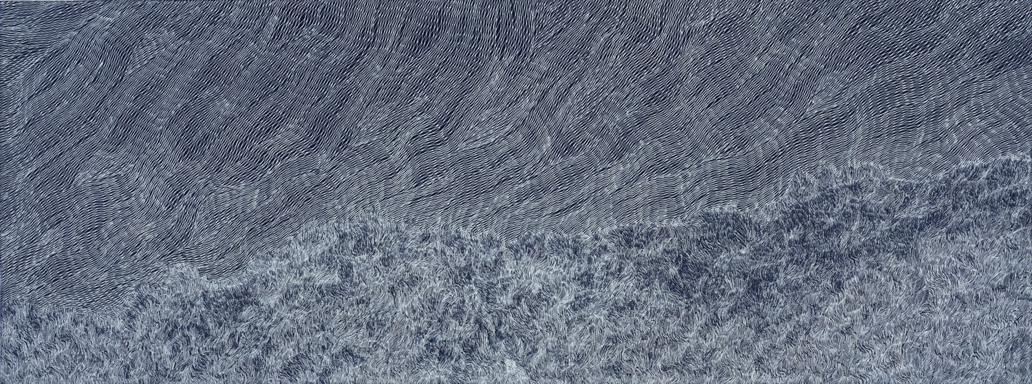 La Foudre bleue, Pointe fine sur papier Canson, 41*110 cm, 2019. Oeuvre inspirée de Abbés, Pierre Michon, Verdier 2002