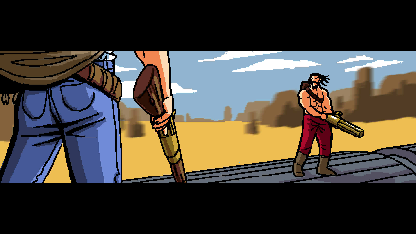 The player faces off with the bandit leader