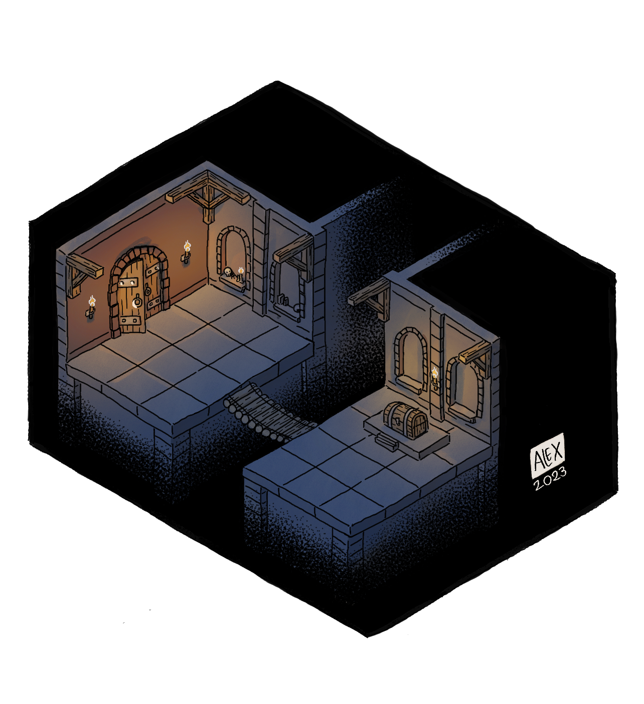 Isometric dungeon illustration