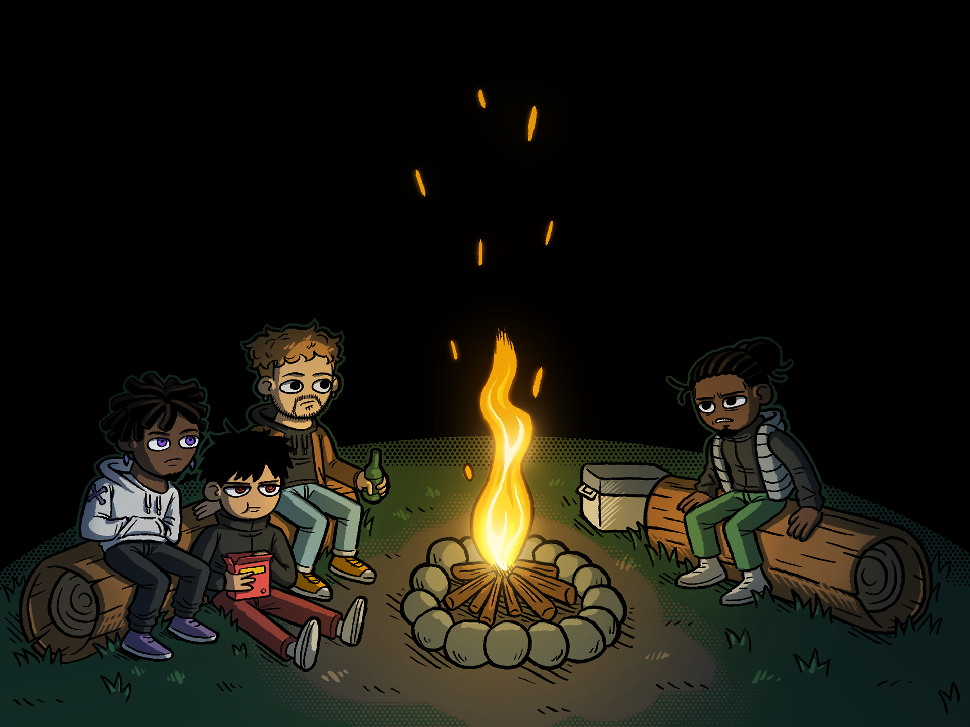 Illustration of a couple characters from K-KUMA's stories