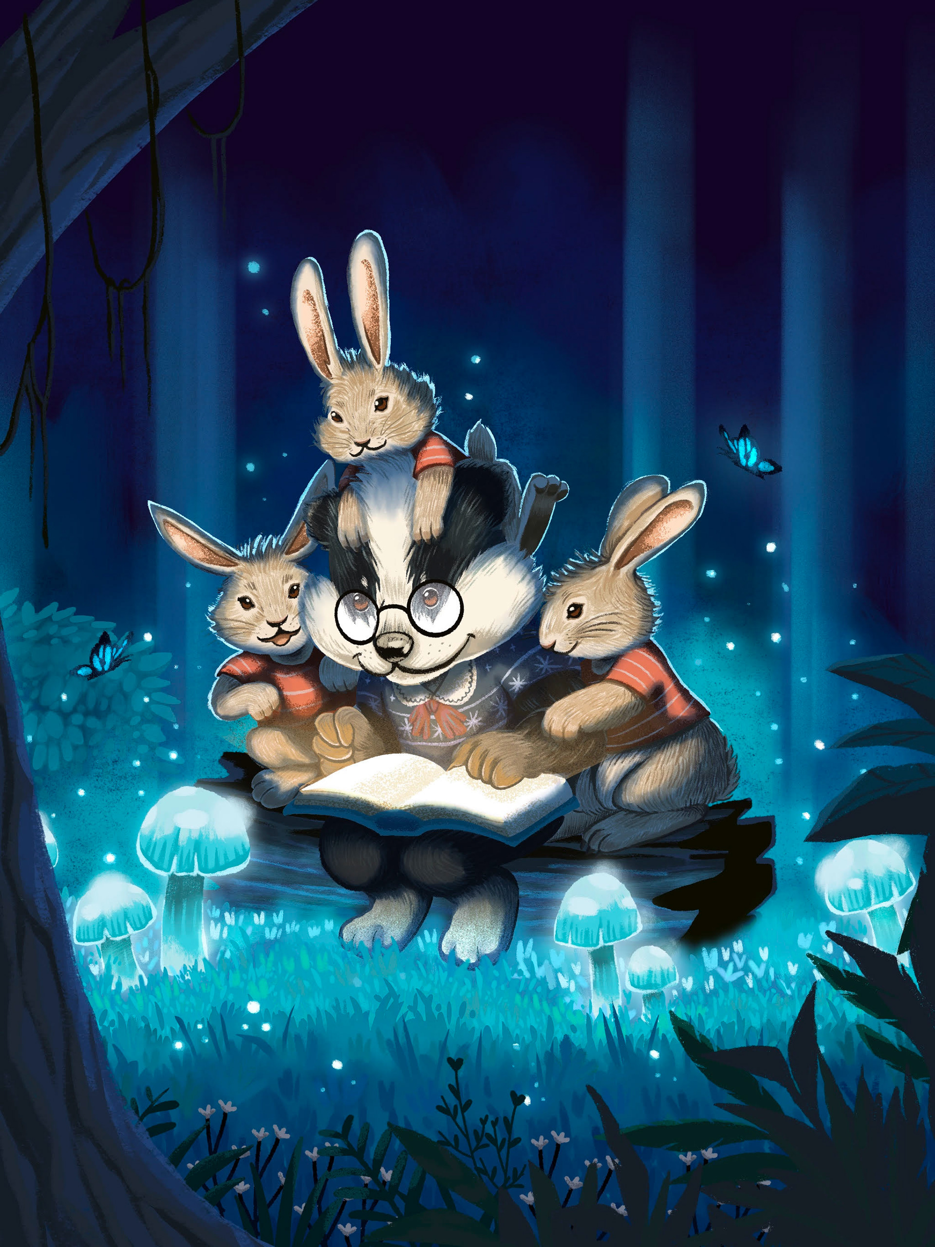 Single Illustration - Badger and Bunnies