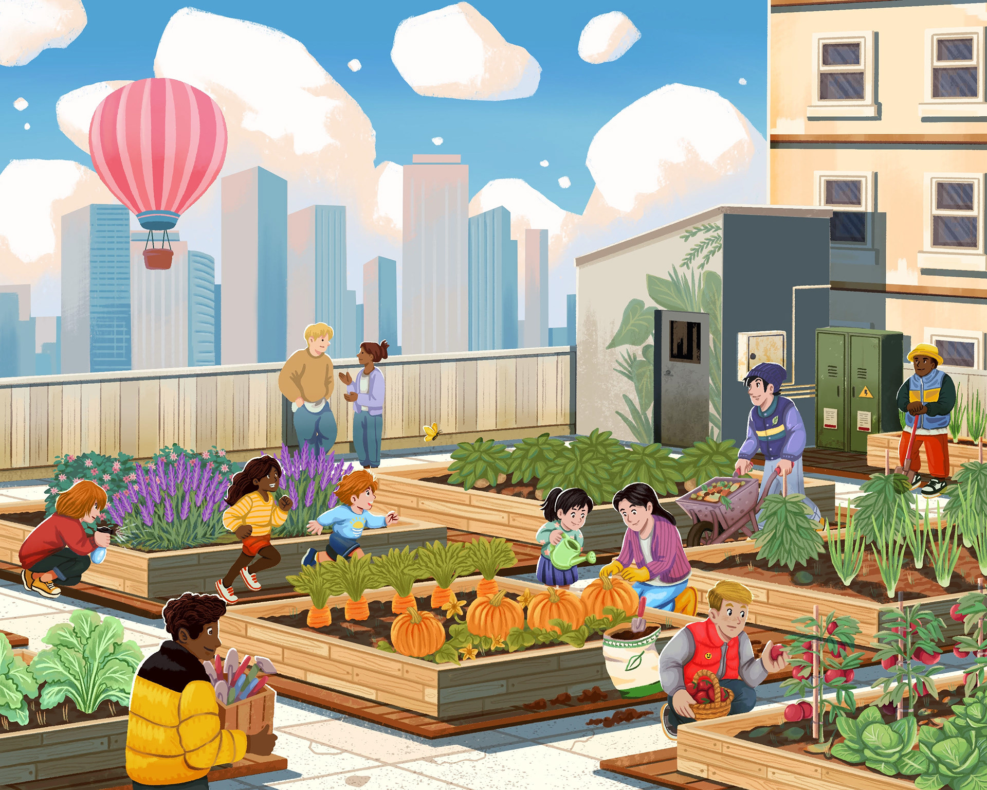 Spread Illustration - Urban Rooftop Farming (Growing Together)