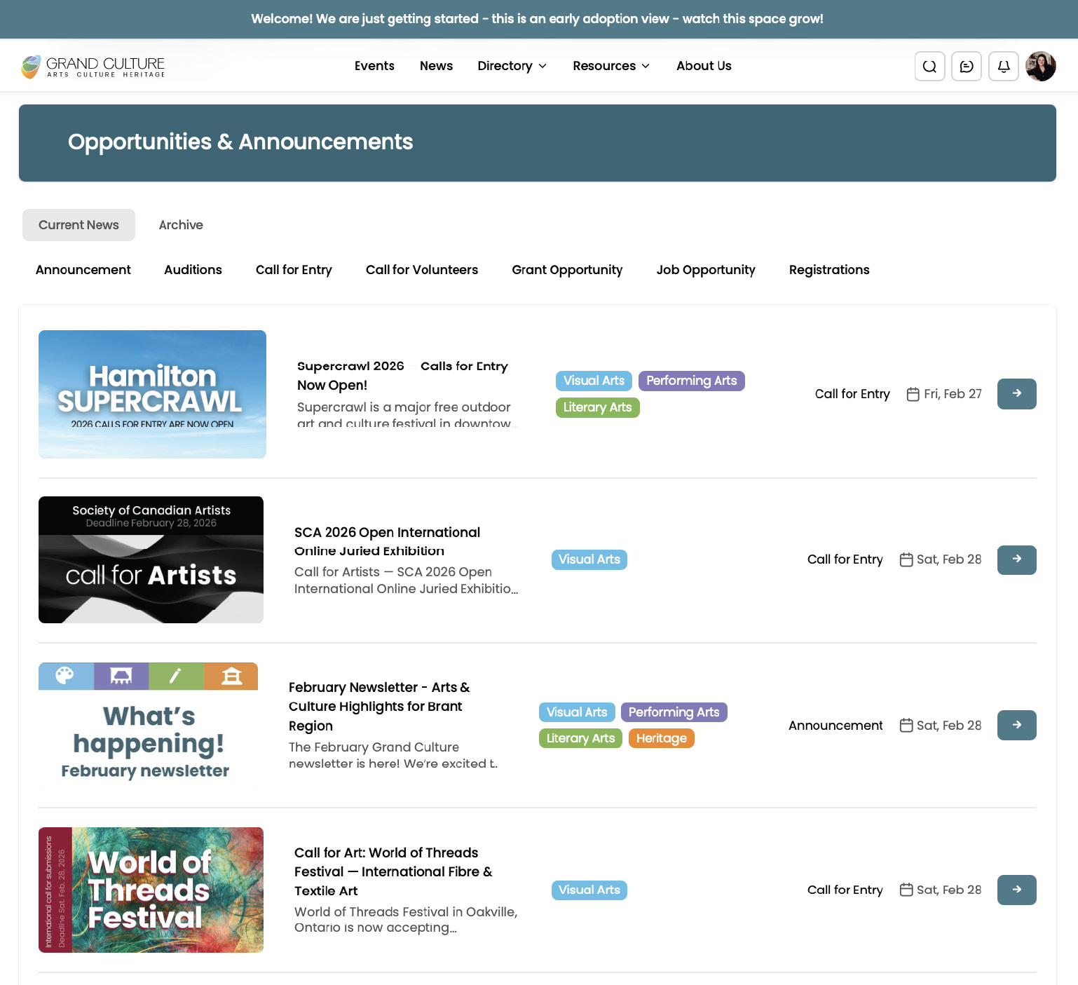 website - opportunities page
