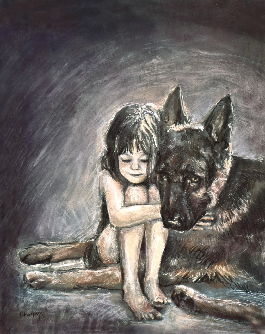 Comfort and Safety - Monoprint with Chalk pastel - 11 x 14