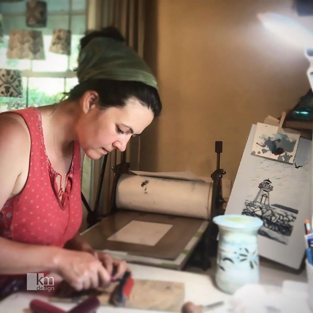 Canadian Artist Kristine Macgregor Carving in her studio
