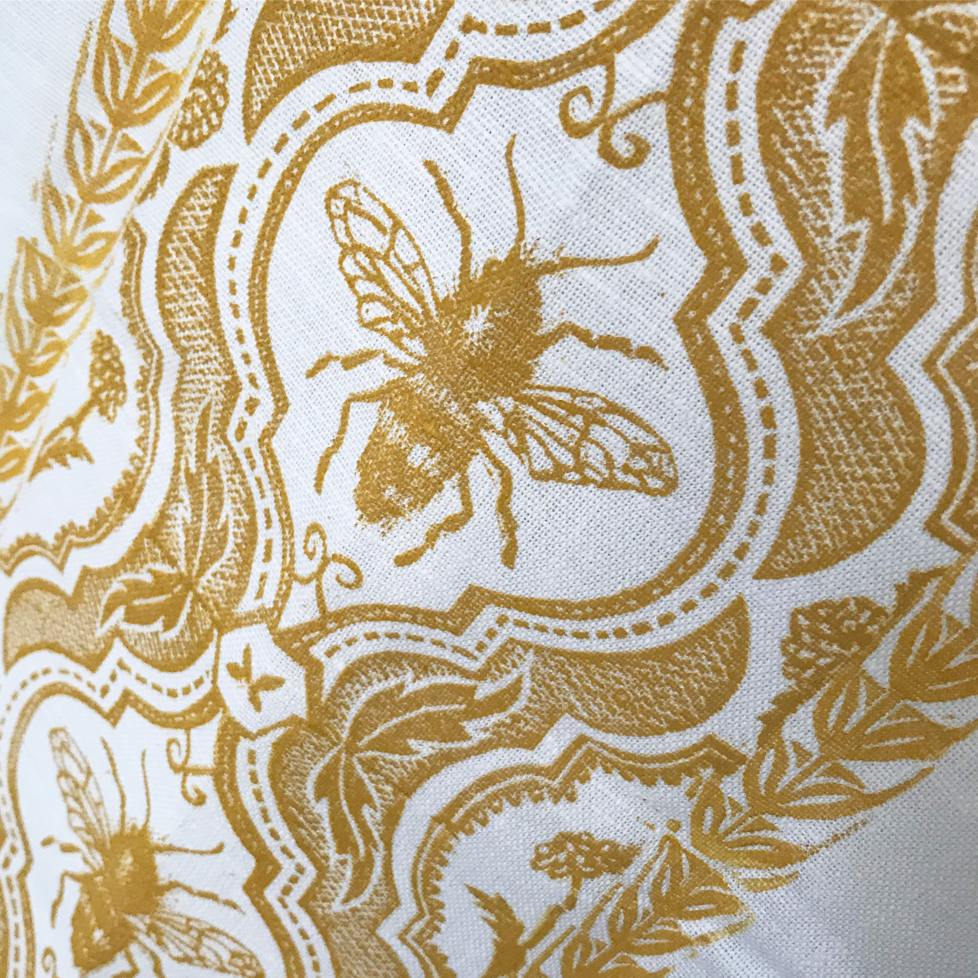 hand printed honey bee textile