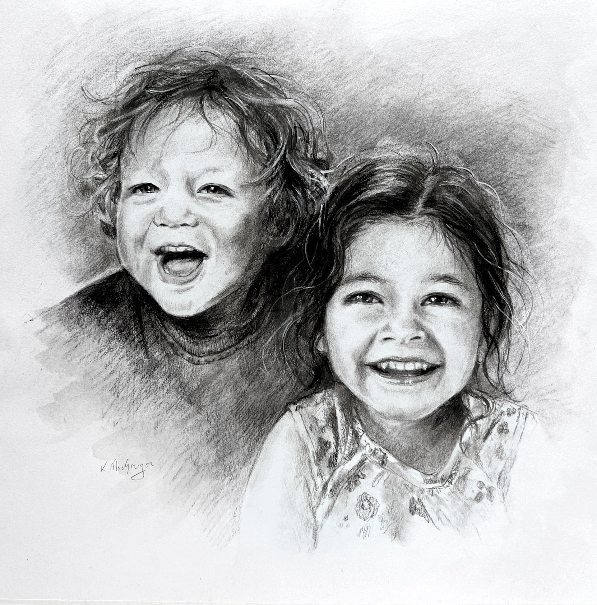 Siblings, 12 x 12 charcoal on paper